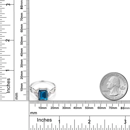 Miniatura 4 de Gem Stone King Anillo de compromiso de topacio azul Londres y topacio blanco de 2.75 quilates para mujer, plata de ley 925, corte esmeralda de 0.354