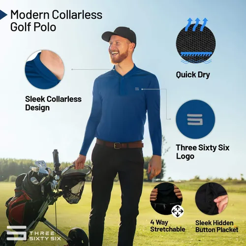 Miniatura 5 de Mens Dry Fit Long Sleeve Collarless Golf Shirt, Quick Dry Polos, Stretch Fabric