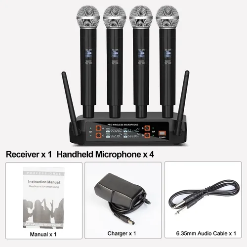 Miniatura 6 de Depusheng DX4 Micrófono Inalámbrico, Sistema Profesional de Karaoke de 4 Canales de Mano para Karaoke en Casa, Reuniones, Fiestas, Iglesia, DJ