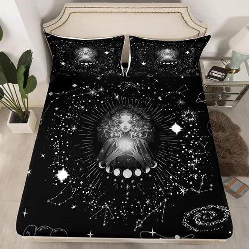 Miniatura 17 de Erosebridal Aries - Sábanas bajeras de nebulosa hippie tamaño individual, sábanas psicodélicas de astrología del zodiaco psicodélico, funda de cama