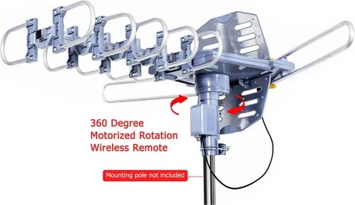 Miniatura 3 de PBD - Antena de TV digital HD para exteriores de 150 millas motorizada con rotación de 360 grados con cable coaxial RG6 de 40 pies, instalación a