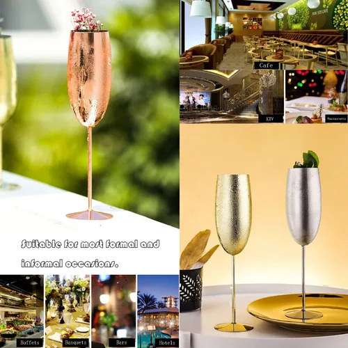 Miniatura 8 de Copas de champán de acero inoxidable, juego de 4 copas de vino irrompibles de 9.5 onzas, copas elegantes de tallo para tostadas a mano, para bodas