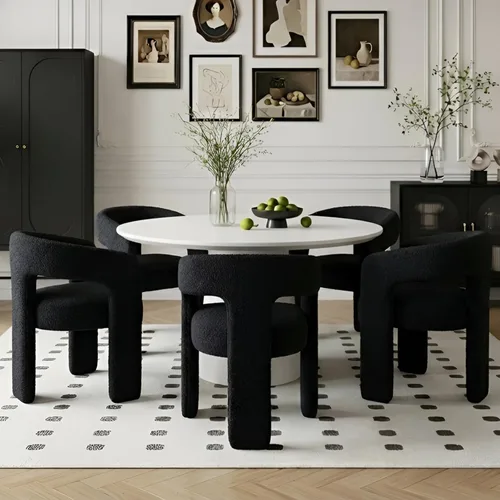 Miniatura 15 de Silla de Comedor Moderna de Chenilla Tipo Barril Tapizada en Tela, Silla de Comedor con Brazo, Cómoda Silla Auxiliar de Acento para Cocina/Sala
