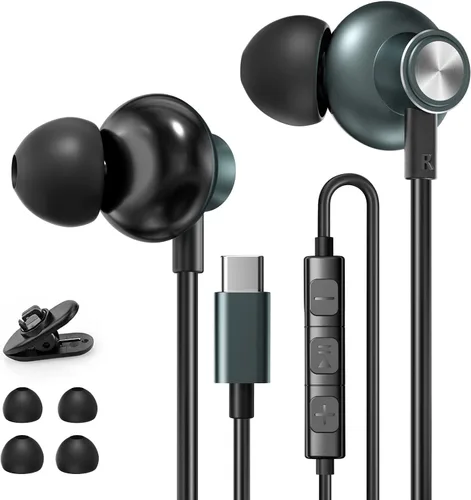 Auriculares USB C para iPhone 15, auriculares estéreo de alta fidelidad tipo C con micrófono y control remoto, cancelación de ruido para iPhone 16