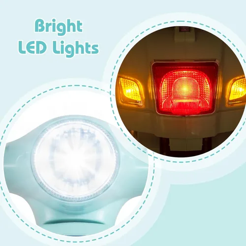 Miniatura 8 de OLAKIDS - Scooter Vespa con licencia para niños, motocicleta eléctrica de 12 V con ruedas de entrenamiento, luces LED, cuerno de modo historia Verde