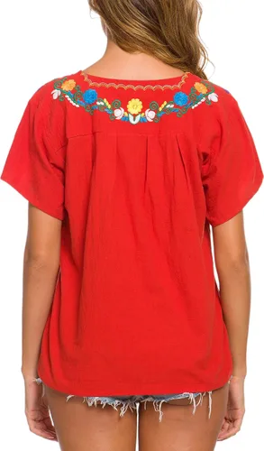 Miniatura 6 de YZXDORWJ - Cómoda blusa mexicana bordada de verano y sin mangas para mujer