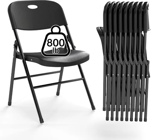 Paquete de 10 Sillas Plegables, Límite de Peso de 800 libras, Silla Plegable de Plástico Resistente, Asiento Portátil para Eventos en Interiores y