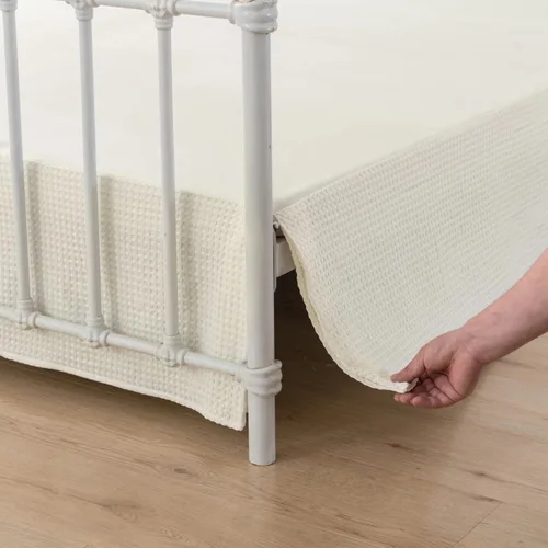 Miniatura 11 de Falda de cama tamaño Full - Faldones de 30 cm de caída con esquinas divididas, falda de cama plisada con textura de gofre, ajustable para el polvo
