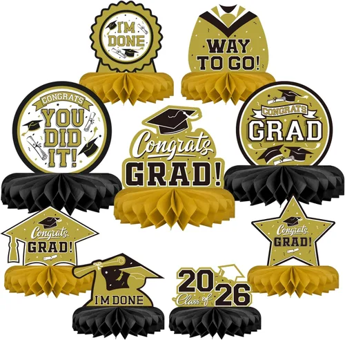 Miniatura 12 de 9 piezas de decoraciones de fiesta de graduación para clase de 2026, centro de mesa de felicitaciones de graduación de felicitaciones de graduación