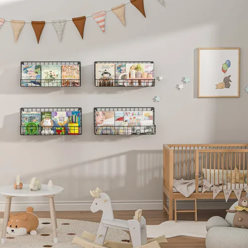 Miniatura 2 de X-cosrack Paquete de 4 estanterías de metal montadas en la pared, estantes flotantes para libros para niños, guardería, aula infantil, organizador