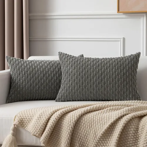 Miniatura 84 de Kevin Textile - Juego de 2 fundas de almohada decorativas de pana de 22 x 22 pulgadas, suaves, estilo bohemio, a rayas, decoración moderna del hogar