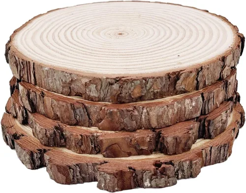 Discos redondos naturales, rebanadas de madera rústica, 4 piezas de 9 a 10 pulgadas, kit de madera sin terminar, círculos, manualidades, rebanadas