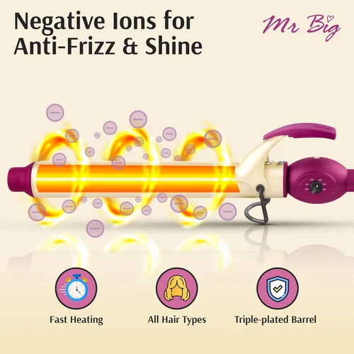 Miniatura 3 de Mr Big - Plancha rizadora extra larga de 1.25 pulgadas – barril XL de 9.5 pulgadas para cabello largo, varita de cerámica triple chapada para rizos