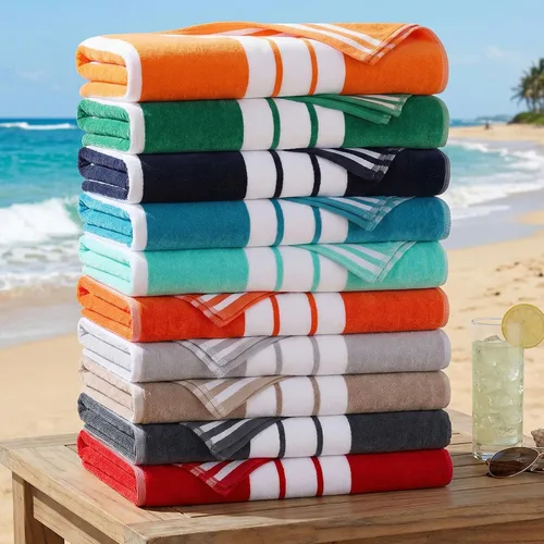 Miniatura 7 de Superior Juego de toallas de playa de algodón de gran tamaño de 4 piezas, toallas absorbentes para baño, playa, piscina, natación, adultos, niños