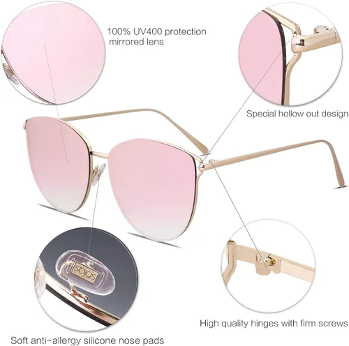 Miniatura 5 de SOJOS SJ1085 - Lentes de sol planos con espejo para mujer
