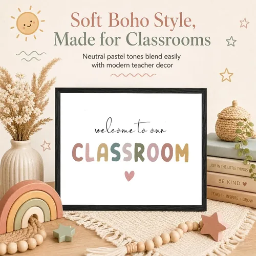 Miniatura 6 de OFlyDesigns Bienvenido a Nuestro Aula Decoración Boho para el Aula, Arte de Pared Arcoíris, Regalo para Maestros, Arte de Pared para Escuela