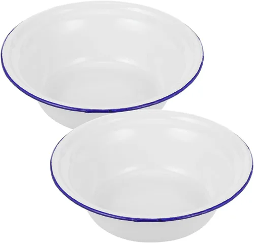 Ipetboom Juego de 2 cuencos esmaltados retro de 6.29 pulgadas, estilo vintage, color blanco, esmaltado, para cocina, servir frutas, lavar alimentos,