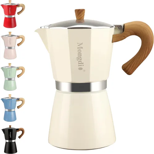 Miniatura 9 de Mongdio Cafetera de café expreso Moka Pot, cafetera cubana, cafetera de estufa Moka Italian Espresso Greca, cafetera percoladora, 3 tazas de Negro