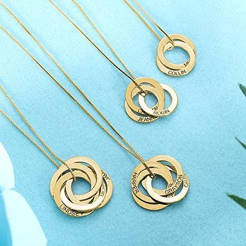 Miniatura 4 de Getname Necklace Collar de anillo ruso grabado personalizado personalizado con nombre de la familia, collar de plata esterlina 925, joyería