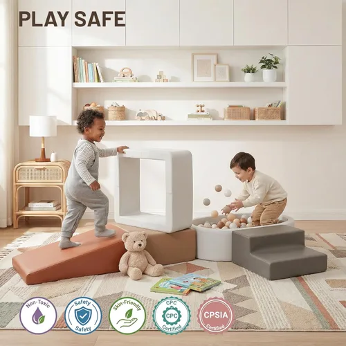 Miniatura 3 de JungleDove 5 piezas de juguetes de escalada para niños pequeños: pozo de bolas para niños pequeños - bloques de escalada de espuma de cuero PU