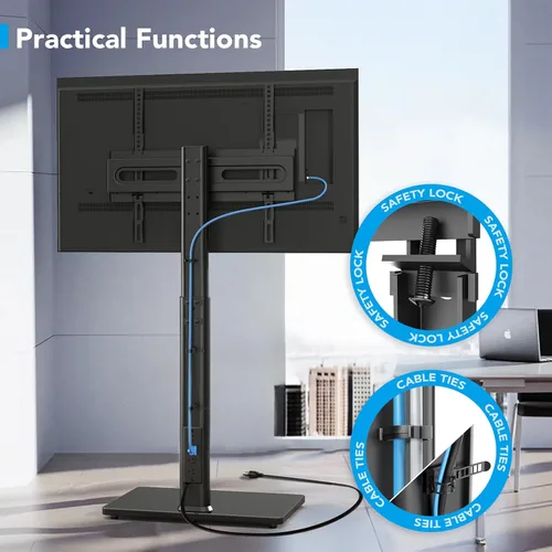 Miniatura 6 de AX WABER - Soporte de piso para TV con toma de corriente, soporte universal para TV de 27 a 65 pulgadas hasta 88 libras, giro de 70 grados, 9