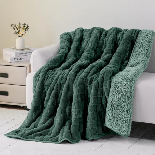 Miniatura 24 de Uttermara - Manta con peso de vellón sherpa de 15 libras para adultos, vellón ultrasuave y sherpa unicolor, manta de felpa acogedora de doble cara