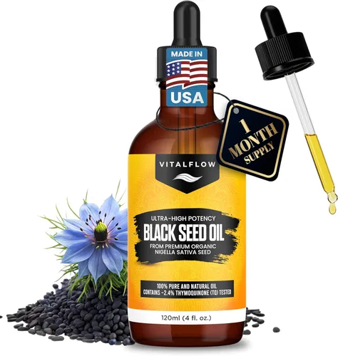 VITALFLOW Aceite de semilla negra orgánica de 4.1 fl oz | 100% puro y natural prensado en frío | Contenido de timoquinona ultra alto | Para la