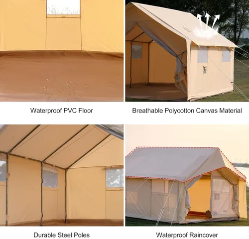 Miniatura 2 de WaldZimmer Cotton Canvas Wall Tent with Rain Canopy Waterproof Outdoor Tent for Hunting Family 4 Season Camping Tent Heavy Duty Steel Frame&PVC