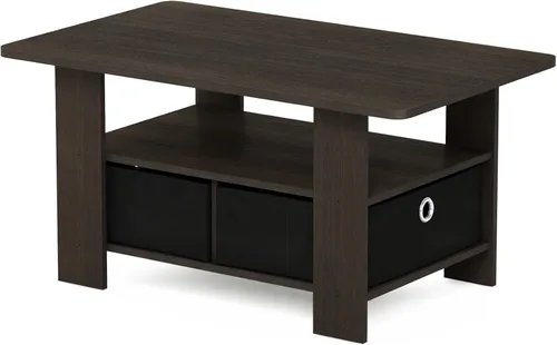 Furinno - Mesa de centro con cajones, marrón oscuro/negro