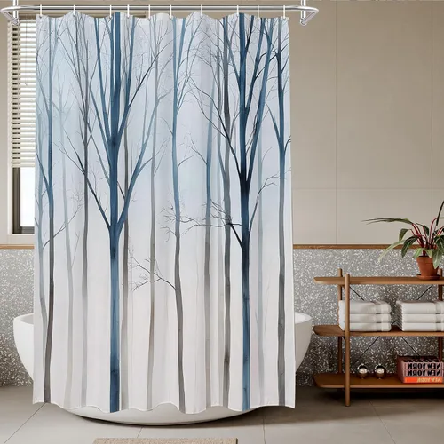 Miniatura 29 de TheBlackSpot Juego de cortinas de ducha de bosque rústico de granja, diseño botánico abstracto, abedul, naturaleza, juego de cortinas de baño