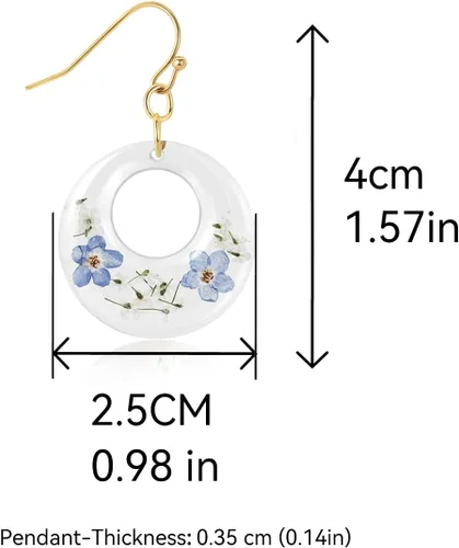 Miniatura 32 de Pressed Flower Earrings,Handmade Forget-Me-Not and Queen Anne's Lace Wildflower Earrings,Unique Resin Dried Flower,Perfect for Parties