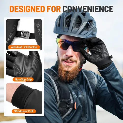 Miniatura 5 de Guantes de invierno para hombres y mujeres, resistentes al viento, para pantalla táctil, con forro térmico, guantes de correr para ciclismo