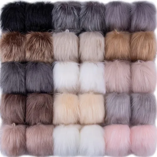 SIQUK - 30 piezas de bolas de pompón de piel sintética esponjosas con lazo elástico para sombreros, gorras, zapatos, bufandas, guantes, bolsos,