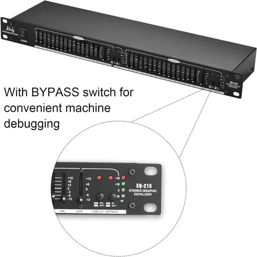 Miniatura 4 de Audio Ecualizador EQ-215 - Ecualizador dual de 15 bandas de 1U, montaje en rack, ecualizador gráfico estéreo de 2 canales, ecualizador estéreo