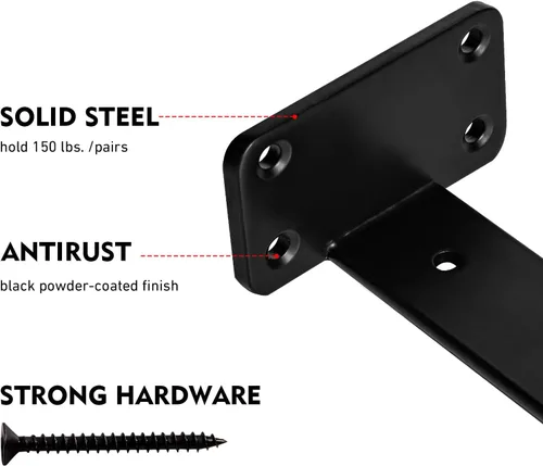 Miniatura 3 de Paquete de 6 soportes flotantes para estantes – 12 pulgadas, soporte de estante industrial rústico resistente para bricolaje (1/5 pulgada de grosor)