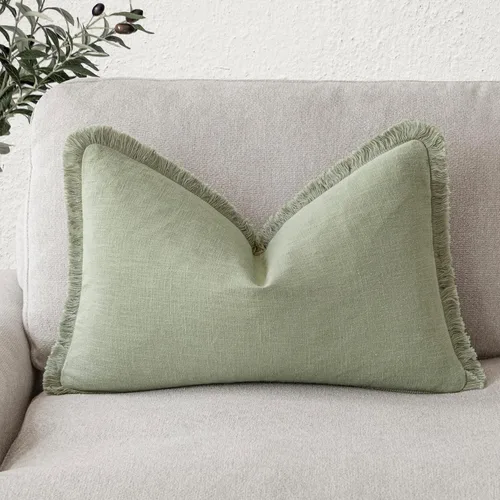 Miniatura 48 de Foindtower Fundas de almohada decorativas de lino con flecos, acogedora funda de cojín bohemia estilo farmhouse con borlas, funda de almohada