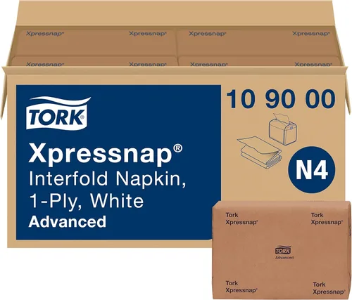 Tork Xpressnap® Servilleta Dispensadora Blanca N4, Dispensado de Una a la Vez, 1 capa, Pliegue 1/4, 13" x 8.5", 12 x 500 Servilletas, 109000