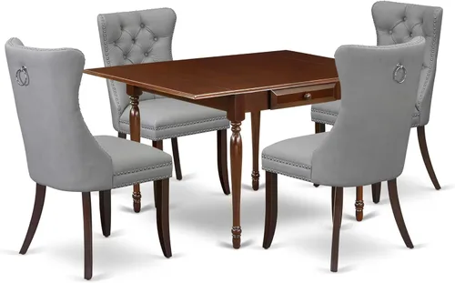 Miniatura 23 de East West Furniture MZDA5-MAH-12 - Juego de comedor de 5 piezas que consta de una mesa de cocina rectangular con gotas y 4 sillas Parson de tela