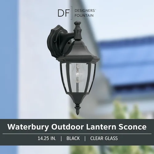 Miniatura 2 de Designers Fountain Waterbury Luminaria Exterior, Farol de Pared Exterior de 14.25 Pulgadas con Aplique para Puerta Principal, Patio y Porche, Negro