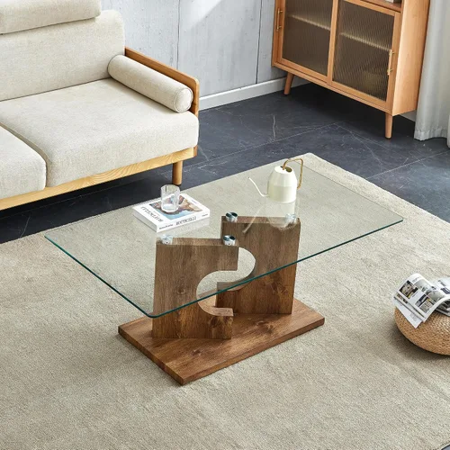 Miniatura 3 de Mesas de centro de cristal para sala de estar, mesa central rectangular moderna de 47.2 pulgadas, mesa de cóctel minimalista con parte superior