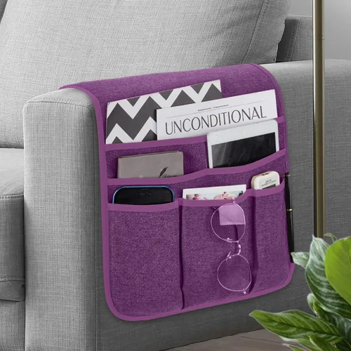Miniatura 9 de Teniux Organizador de sillón con control remoto para sofá reclinable, organizador antideslizante con 5 bolsillos para revista, tableta, teléfono
