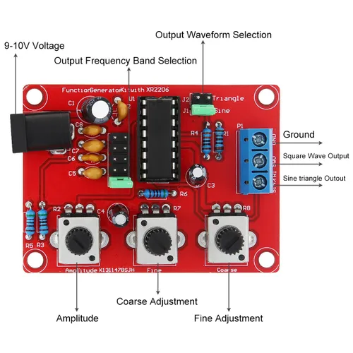 Miniatura 4 de Generador de señal de función precisa XR2206 1Hz-1MHz Triángulo sinusoidal ajustable Módulo de frecuencia de salida cuadrada