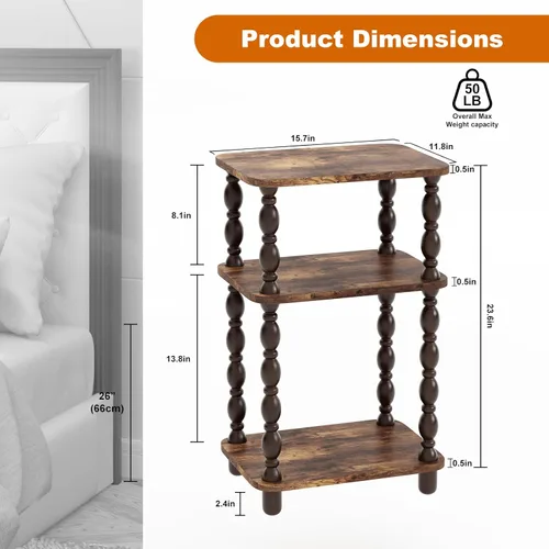Miniatura 3 de Mesa auxiliar retro, mesa auxiliar pequeña de 3 niveles, mesa auxiliar estrecha junto al sofá para espacios pequeños, mesa auxiliar de granja, mesa