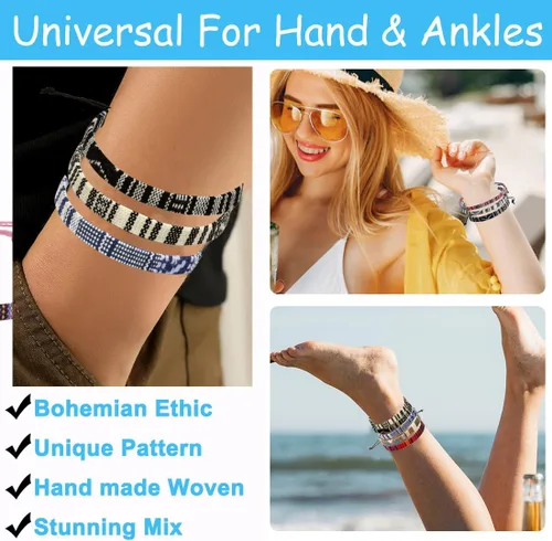 Miniatura 4 de Conjunto de pulseras de playa para hombres y mujeres, pulseras para hombres, pulseras bohemias hechas a mano, pulseras envolventes de joyería