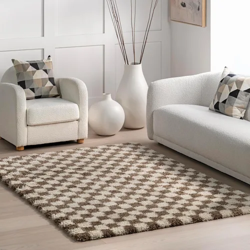 Miniatura 15 de nuLOOM Adelaide Gris Claro/Crema, 3 x 5 pies, a cuadros, shag, suave y acogedor, para alto tráfico, resistente a las manchas, fácil de limpiar