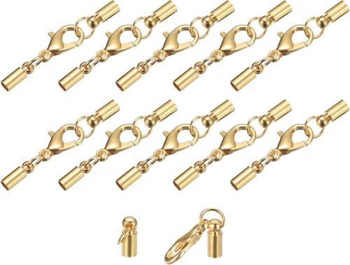 Miniatura 34 de uxcell Juego de 10 tapas de cuero de 0.315 in con cierres de pinza de langosta, terminadores de barril para hacer pulseras de cuero, tono bronce