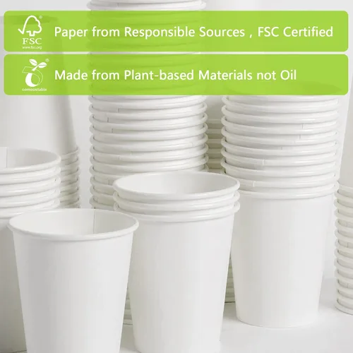 Miniatura 4 de MayTree Vasos de papel compostables y biodegradables de 8 onzas para agua caliente, soporte para té, para llevar y taza de café fría, paquete de 250