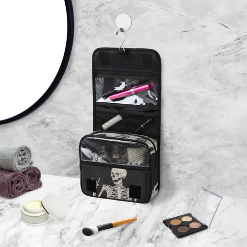 Miniatura 5 de AUUXVA Neceser colgante para mujer, bolsa de maquillaje de esqueleto de Halloween, bolsa de cosméticos para el día de los muertos, artículos