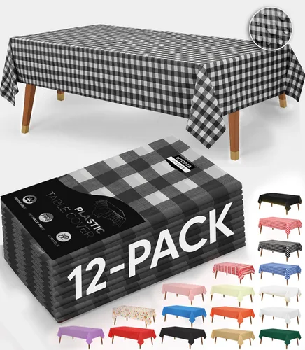 Miniatura 30 de Utopia Kitchen Mantel de plástico desechable (paquete de 6 unidades, 54 x 108 pulgadas), mantel rectangular negro, impermeable, resistente a