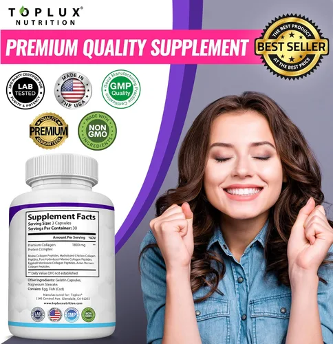 Miniatura 7 de Toplux Complejo de péptidos de colágeno múltiple de 1800 mg - Complejo tipo I, II, III, V, X Complejo de colágeno premium para una mejor piel y One
